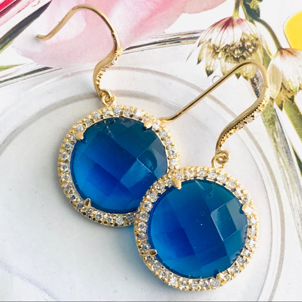 Rivka Friedman 18k Sapphire & Cz Drop Earrings